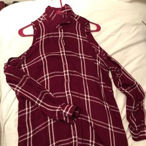 Express Plaid Cold Shoulder Top